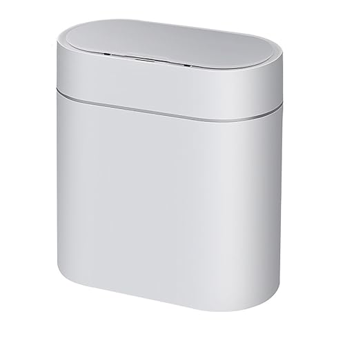 Automatic Trash Bin with Lid, Motion Sensor Garbage Can, 9 Liter Slim Plastic Rubbish Bin Wastebasket for Bathroom, Living Room, Bedroom, Office (No Battery)