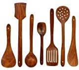 city bazaar Home Delivered Wooden Serving and Cooking Spoons Wood Brown Spoons Kitchen Utensil Set of 7