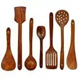 city bazaar Home Delivered Wooden Serving and Cooking Spoons Wood Brown Spoons Kitchen Utensil Set of 7