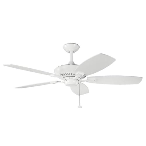 Kichler Canfield 52 inCeiling Fan without Light, 5 Blade Industrial Vintage Design for Bedroom Kitchen Living Room, White Finish, 4868 CFM High Airflow, 300117WH