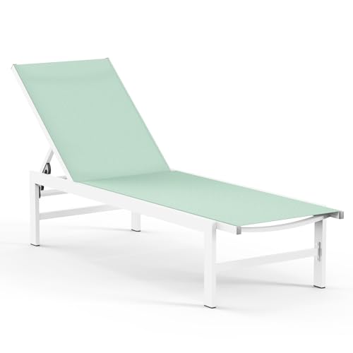 Vexwalx Outdoor Lounge Chair for Pool, Aluminum Chaise Lounge Chairs with 5-Position Recliner, Patio Lounge Chair for Backyard, Poolside, Deck, Lawn (LightGreen)