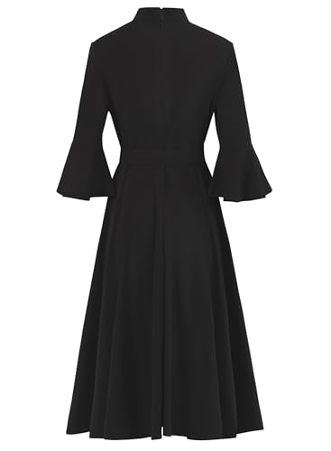 Women's Bell Sleeve Church Dress Clergy Midi Dress Tab Insert Collar Priestess Dress3