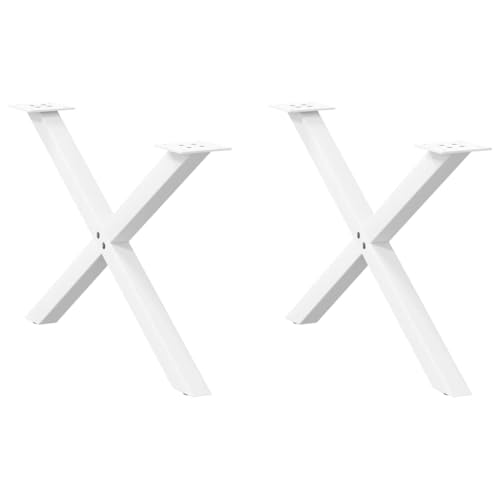 vidaXL Coffee Table Legs X-Shaped Metal Frame - Powder Coated Steel - Adjustable Levelers - Modern Design - Living Room/Dining Room Use - 70x(42-43) cm - White