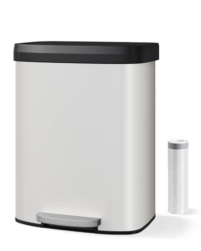 Caneca de basura rectangular metálica blanca de 60 L con pedal miniatura 3