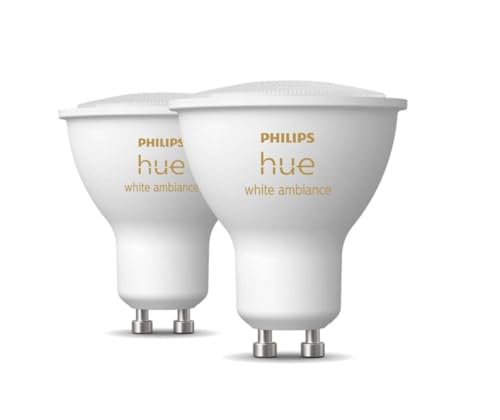 Philips Hue White Ambiance Smart Light Bulb 2 Pack [GU10 Spot] With Bluetooth. Works with Alexa, Google Assistant and Apple Homekit.