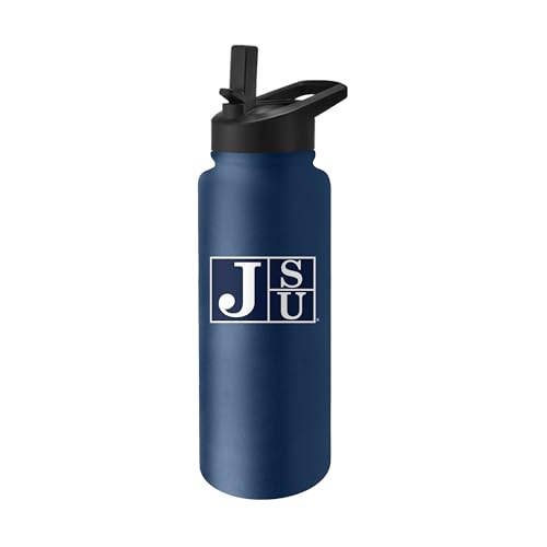 Image of Logo Brands NCAA Jackson State Tigers 34 oz Stainless Steel Quencher Bottle - Team Color, Straw Included, No-Spill Lid, Easy Carry Handle - Keeps Drinks Cold For Hours