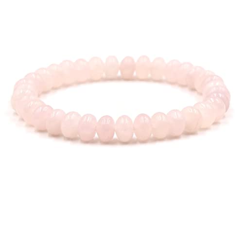 Musihy Pulsera Agata Rosa, Pulseras Abalorios Mujer Cuentas de Piedra Natural Lisa Elástica Ovel Longitud 17CM