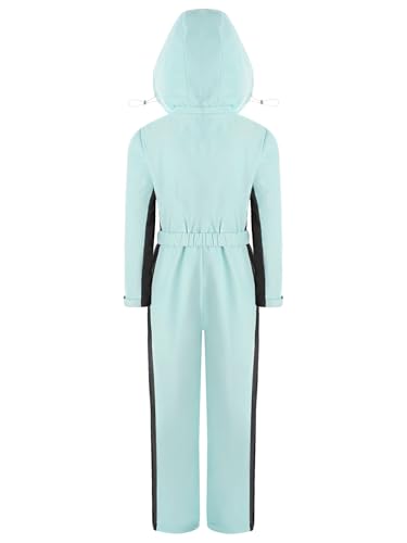 Hansber Kids Girls One Piece Ski Jumpsuit Removable Hooded Snowsuit with Belt Skiing Snowboarding Hooded Coveralls4