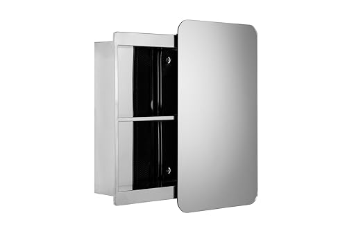 Croydex Medway Sliding Door Bathroom Wall Cabinet - Stainless Steel Wall Mounted Bathroom Cabinet with Sliding Mirror Door, Supplied Pre-Assembled with All Fittings Included (67x41cm)