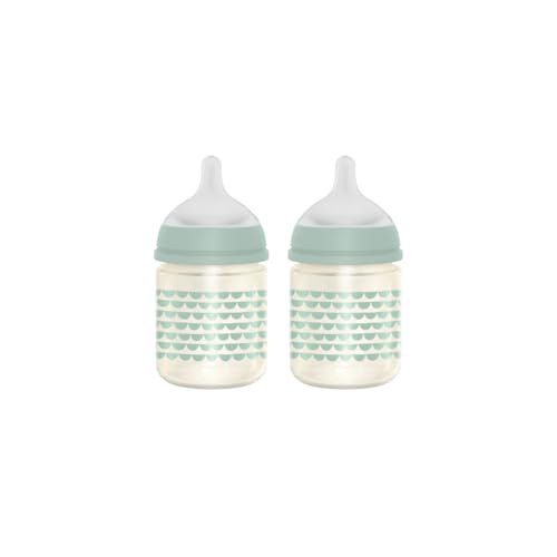 Image of Suavinex Bonhomia Glass Baby Bottle with SX PRO Silicone Nipple, Anti Colic Baby Bottles, Baby Bottles for Breastfed Babies, 2 Pack 4 oz, Mint