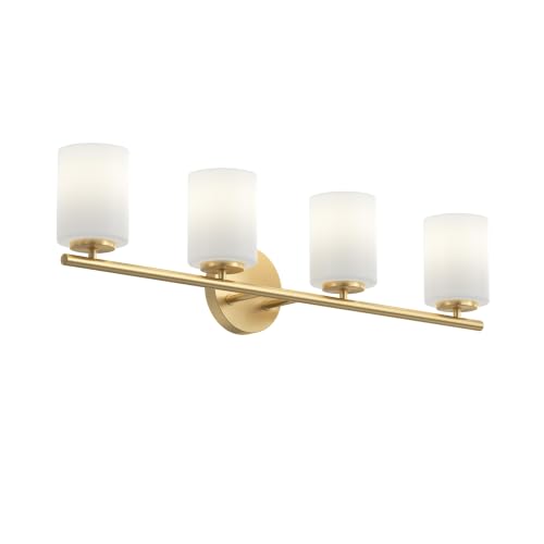 Image of Progress Lighting Replay 31.125 Inch 4-Light Vanity Light, Transitional, Brushed Gold with Etched Glass Shades, (7.875 inch H x 31.125 inch W x 6 inch D), P2160-191