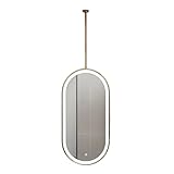 XTGDIEM Rotating LED Bathroom Mirror With Defogging Button And Tri-color Lights, Oval Metal Ceiling Mount, Adjustable Lighting(Gold,40x60cm)