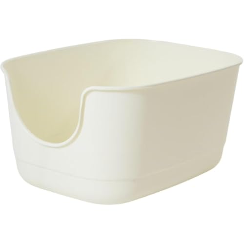 MsiDtsoy 猫 トイレ 大型 猫用トイレ本体 スコップ付き 大きな猫のトイレ シンプル 猫砂盆 飛び散り防止 オープンタイプ ゆったり広々サイズ 深型 ペットトイレ 掃除簡単 メイン猫 大開口 (ホワイト)