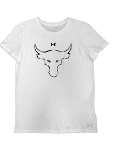 T-shirt Under Armour Project Rock Brahma Bull blanc pour femme sport