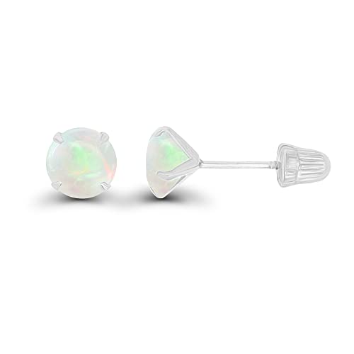 Solid 14K White Gold 5Mm Round Natural Opal October Birthstone Solitaire Ball Screw Back Stud Earring #TOP8