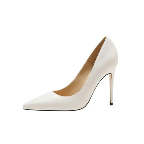 100junzidao Las Mujeres Sexy Puntera Tacones Stiletto Resbalón en Clásico Cena Fiesta Vestido Zapatos Cerrados Boca Cómodo Antideslizante Elegante Inteligente Trabajo Zapatos Beige 37