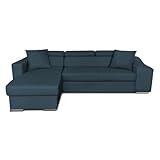 Coffre de rangement LOUNGITUDE - Canapé d\'angle réversible, Convertible avec Coffre et 2 poufs en Tissu - Bleu pétrole - 3 + 2 Places STILOTBLEPD