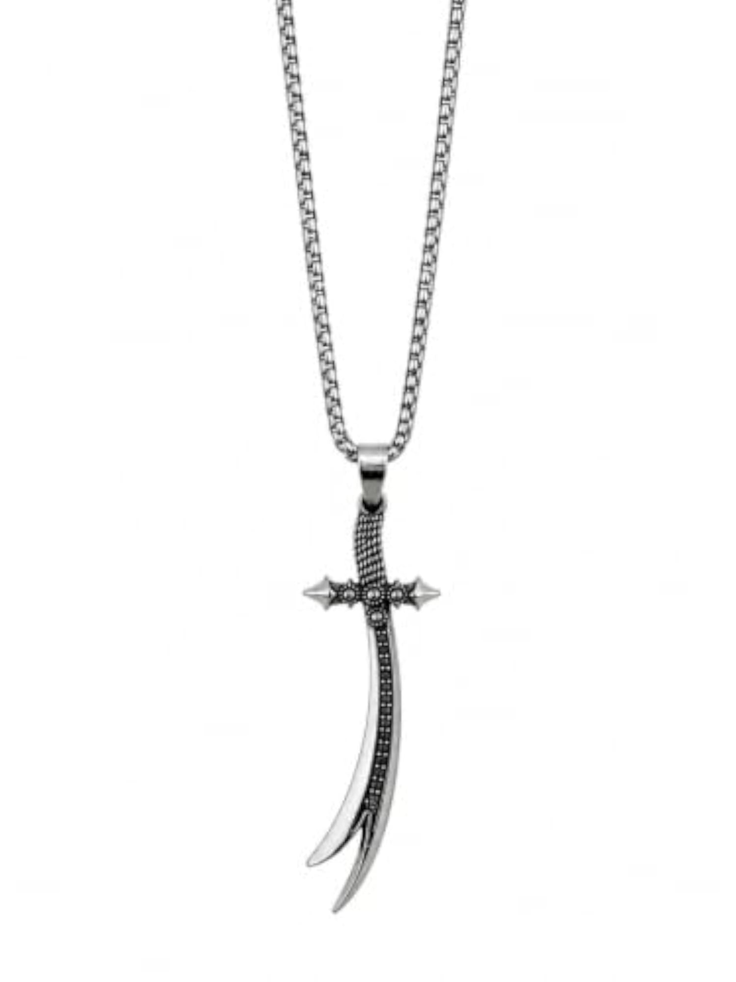 Men's Gothic Silver Tone Sword Pendant Necklace