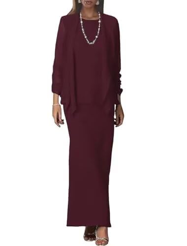 2 PCS Chiffon Mother of The Bride Dresses for Wedding Long Sleeve Evening Dresses for Women with Jacket4