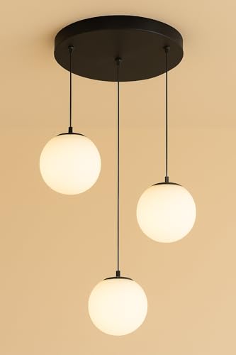 Image of Mahganya Glass Ceiling Hanging Light for Living Room Center, Chandelier Pendant Light for Drawing Room Center, Dining Table Round Cluster Hanging Lamp, Decorative Lamps, 3 Light Jhumar (White Shade)