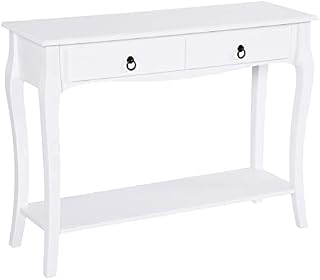 HOMCOM Console Table Modern Sofa Side Desk with Storage Shelves Drawers for Living Room Entryway Bedroom Ivory White