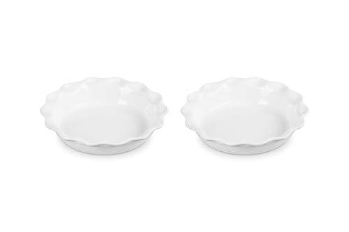 Le Creuset Stoneware Set of 2 Heritage Fluted Pie Dish, 9", White