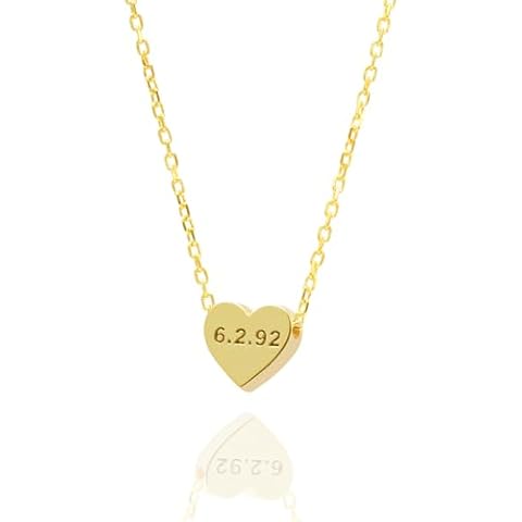 Personalized Engraved Heart Necklace, 925 Solid Sterling Silver, Memorable Date Pendant, Heart-Shaped Initial Jewelry, Date Engraved Heart Keepsake, 14K Gold-Plated, Customizable Gift for Women Cover
