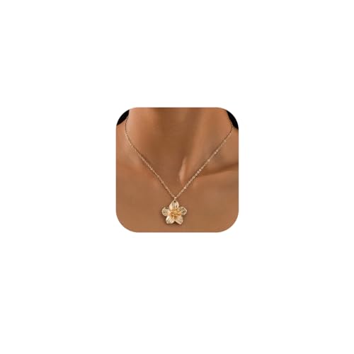 Gold Flower Necklace for Women Floral Pendant Choker Statement Necklace Jewelry