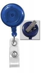 Blue Round Translucent Plastic Badge Reel - Swivel Back - Clear Vinyl Strap (100pk)