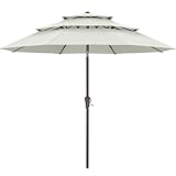 ABCCANOPY 11Ft 3 Tiers Market Umbrella, Outdoor Table Umbrella for for Patio, Deck, Backyard (Light Beige)