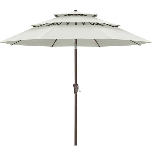 ABCCANOPY 11Ft 3 Tiers Market Umbrella Outdoor Table Umbrella for for Patio Deck Backyard (Light Beige)