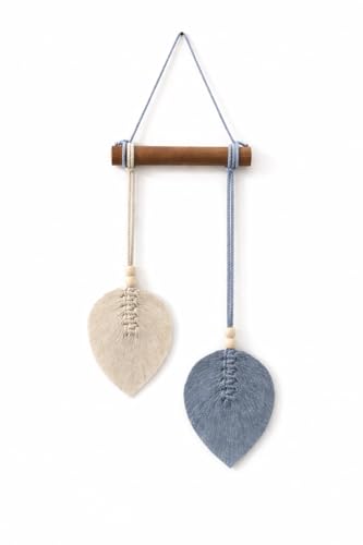 Image of AdFashionble Boho Macrame Wall Hanging Leaf Decor for Home, Living Room & Bedroom | Cotton Thread Art with Wooden Rod | Minimalist Handmade Wall Decoration | Aesthetic Nordic Wall Art for Home, Office & Gift Purpose Lenght- 58 cm Width- 15 cm (GREY & OFFWHITE)
