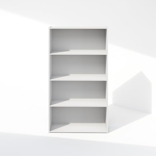 Image of Furinno Simple Book Shelf, 4-Tier Bookshelf, Bookcase with Open Shelf, 9.4 x 23.6 x 41.7, for Living Room, Bedroom, Home Office, White