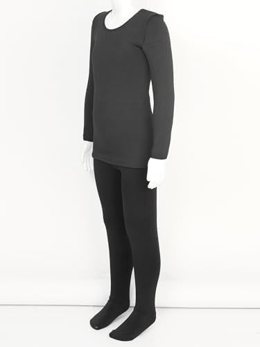 easyforever Kid Girl Thermal Underwear Set Dancewear Long Johns Tops With Leggings For Ballet Gymnastics Training Performance A Black 7-10 Years4