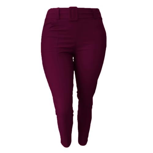Calça Plus Size Feminina Social Com Cinto Tecido Bengaline Feminino Com Bolsos Laterais Cinto Fivela