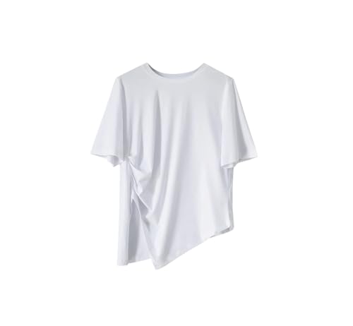 T-shirt d'été asymétrique femme coton soie : haut fluide chic col rond manches courtes