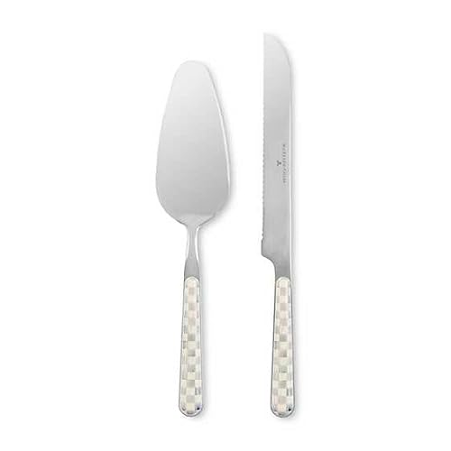MACKENZIE-CHILDS Bistro Cake Serving Set, Gray-and-White Sterling Check
