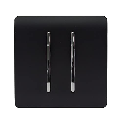 Trendi Artistic Modern 2 Gang 2 Way 10 Amp Rocker Light Switch Matt Black