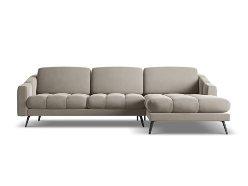 Nalu 3-Sitzer Ecksofa L-Form rechts in Grau - Sofa mit Ottomane aus Samt, modernes Design für Wohnzimmer 264x160x80 cm, bis 550 kg belastbar – Bild 4