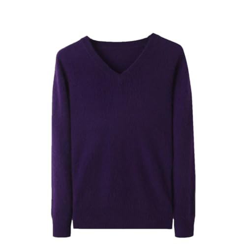 Men's Cashmere Sweater V-Neck Pullover Knitted Sweaters Solid Long Sleeve Classic Warm Jumper Purple S