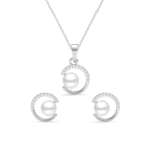 Clara 925 Sterling Silver Zola Real Pearl Pendant Earrings Chain Necklace Jewellery Set | Platinum Plated, Swiss Zirconia |Gift for Women and Girls