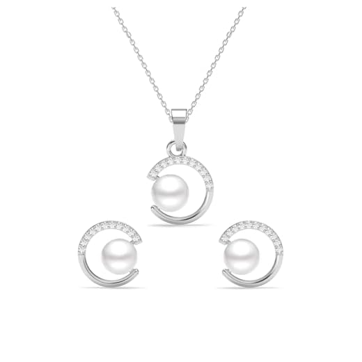 Clara 925 Sterling Silver Zola Real Pearl Pendant Earrings Chain Necklace Jewellery Set | Platinum Plated, Swiss Zirconia |Gift for Women and Girls