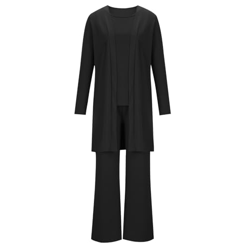 3 Piece Outfits for Women Long Sleeve Cardigan Sleeveless Top Wide Leg Pants Sweatsuit Sets Wedding Guest Pant Suits3