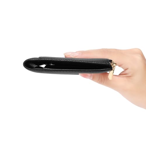 Image of GOIACII Slim Wallet for Women Rfid Blocking Credit Card Holder with Zip Pocket Bifold Vegan Pebble Leather Black | Credit Card Holder with Zip Pocket, Bifold Wallet,Vegan Leather,Ladies Clutch Purse,Compact Size,Flat Women Wallets