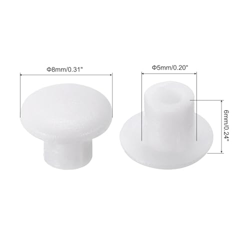 Image of uxcell 300Pcs Screw Hole Plugs, 5mm(3 /16 inch) Dia Plastic Snap in Shelf Button Flush Type Caps for Furniture Cabinet Cupboard, White