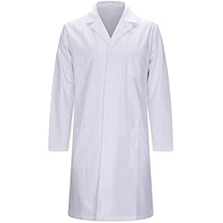 Ropa Laboral Batas MISEMIYA - Bata Laboratorios Caballero Cuello Solapa con Manga Larga Uniforme Laboral CLINICA Hospital Limpieza Ref:816 - L, Blanco 21