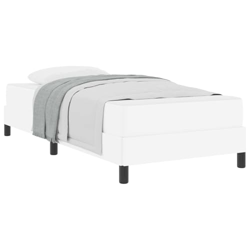 vidaXL Bettrahmen mit Matratze Reinweiß 90 x 190 cm Stoff, Moderner rechteckiger Bettrahmen, robuster Holzwerkstoff, mehrzonen Komfort, Taschenfedermatratze, Schlafmöbel