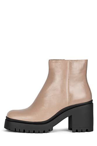 Jeffrey Campbell Anemone Putty Nude Leather Platform Lug Sole Chunky Ankle Boots (Putty, 6.5)