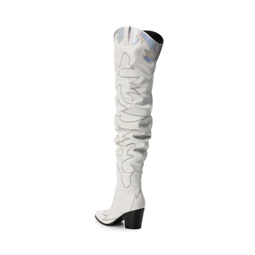 DREAM PAIRS Western Cowboy Boots Over The Knee Western Cowgirl Boots Women Thigh High Boots,Size 8,White,SDOB2401W
