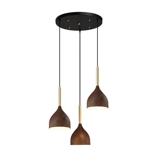 Suspension industrielle E27 métal noir et bois luminaire réglable hauteur îlot cuisine